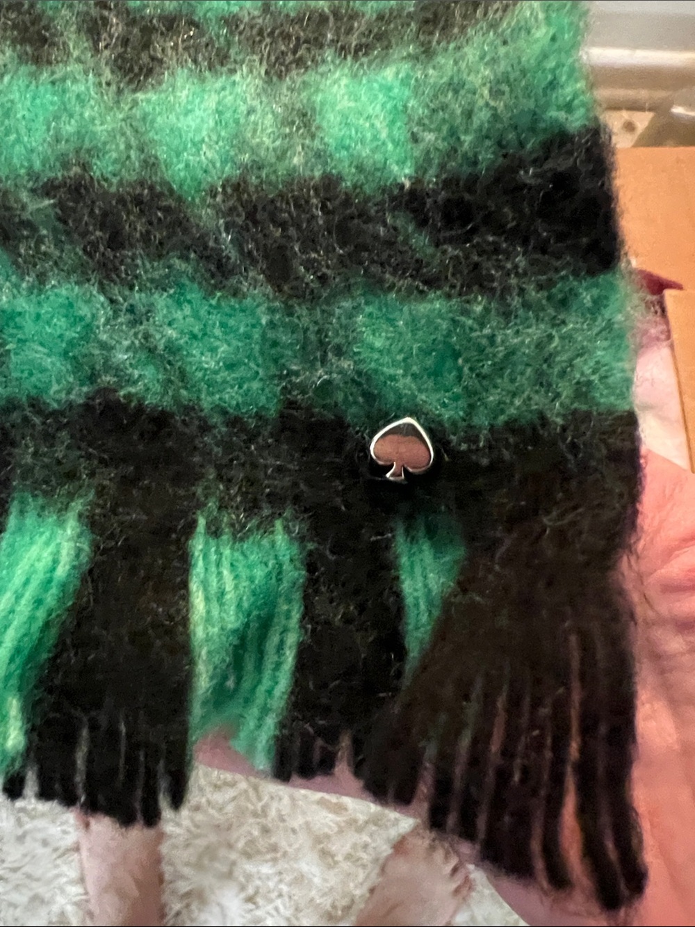 kate spade Green and Black Houndstooth Fringed Scarf - Picture 2 of 4
